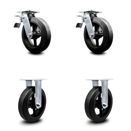 Service Caster 8 Inch Rubber on Steel Caster Set with Ball Bearings 2 Brakes 2 Rigid SCC SCC-TTL30S820-RSB-2-R-2